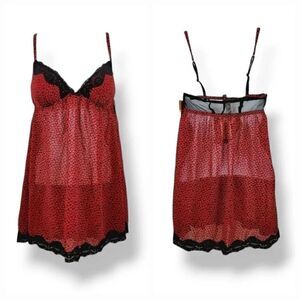 NEW Vintage Y2K Gilligan & O'Malley Red Hearts Babydoll Nightie & Thong